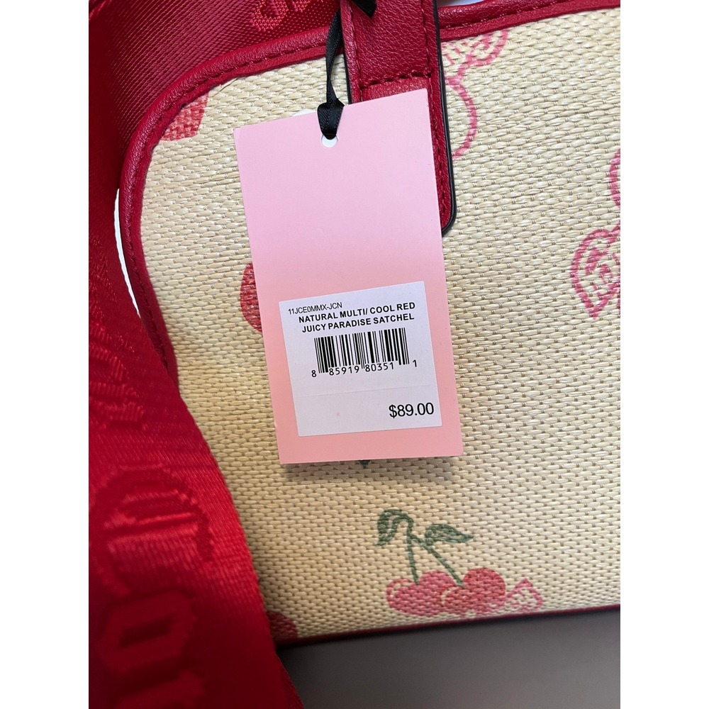 Juicy Couture Paradise Satchel Red Cherry Print Woven Straw Crossbody Bag NWT - Picture 6 of 12
